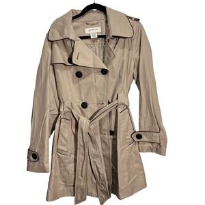 Jones New York Sport Trench Coat Removable Hood Beige Large NWT Fall Winter